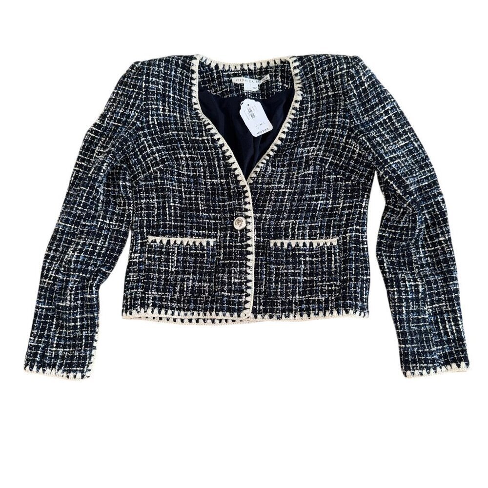 Veronica Beard Bosea Tweed Crop Jacket Blue White Cotton Blend Blazer Size 2 NWT - Picture 2 of 10
